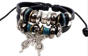 Wholesale Handmade beaded jewelry butterfly bracelet braided leather bracelet Love from china suppliers