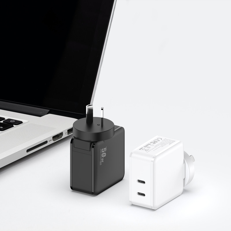 White Black Foldable GaN USB Charger QC3.0 PD Charger Wall Using