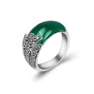 Wholesale Thai Vintage Sterling Silver Green Agate Band Ring with Marcasite (R111701) from china suppliers