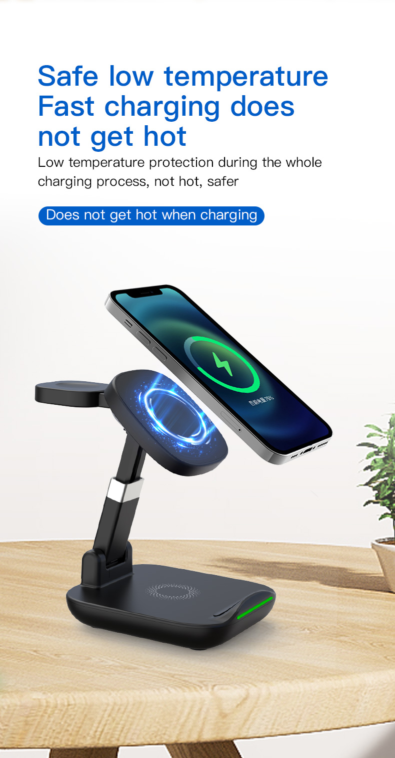 15W Foldable Wireless Charging Fast Charging ABS 3 In 1 Fast Charging Station