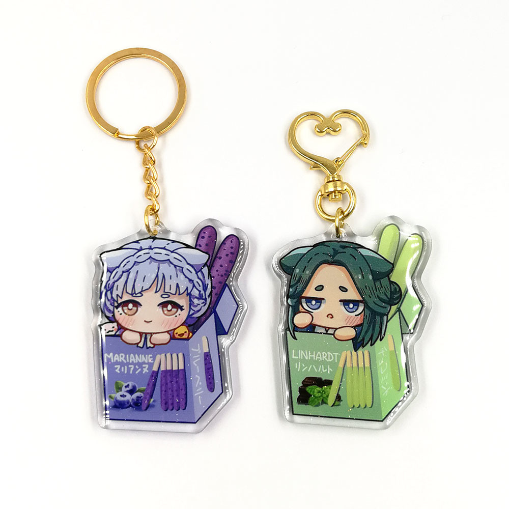 Promotional Custom Print Clear Epoxy Resin Glitter Cute Animal Acrylic Anime Charms Keychain
