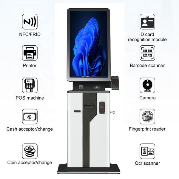 Self Service Touch Screen Airport Hotel Check in Checkout Cash Acceptor Payment Kiosk with Passport Reader and Card Dispensert Terminal Kiosk Cash