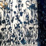 Navy Blue 3D Floral Embroidery Lace Fabric For Evening Party Dress