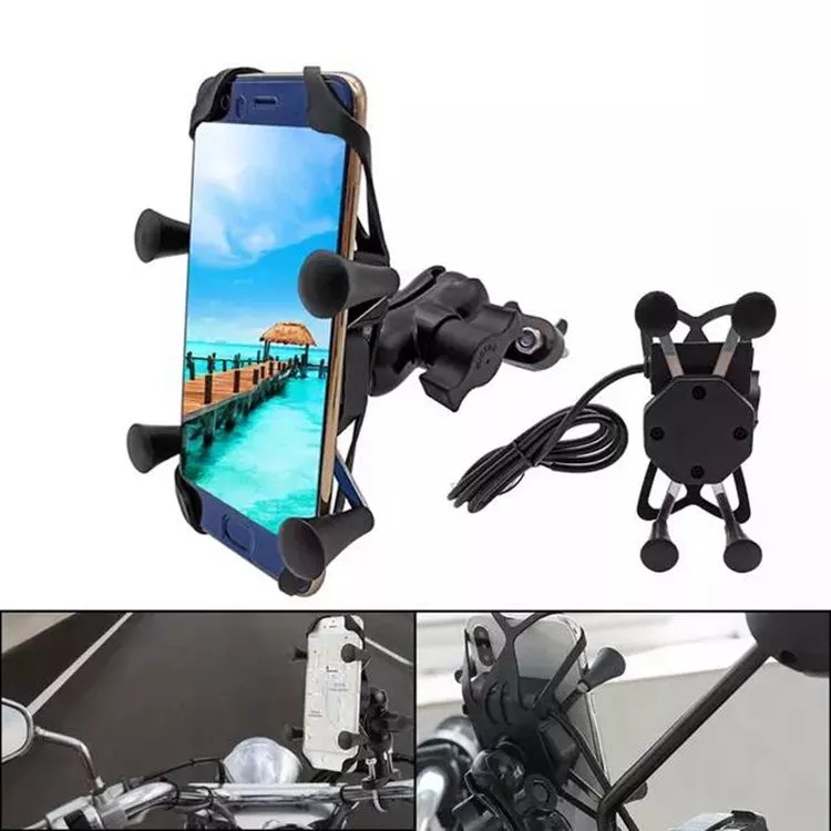 GPS 2.4A Aluminum ABS X Claw Motorcycle Phone Mount 0.6KG Weight