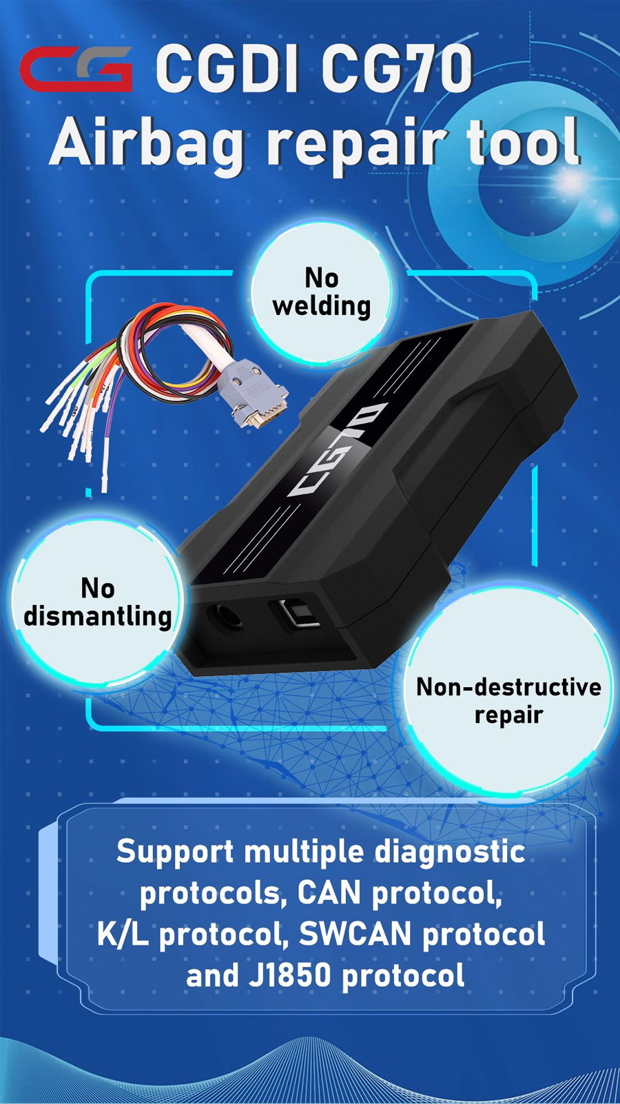 CG CGDI CG70 Airbag Reset Tool Clear Fault Codes One Key No Welding No Disassembly with xoplre tablet