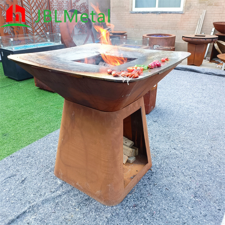 Rusty Red Corten Steel BBQ Grill Barbecue Fire Pit D1000mm Wood Fuel