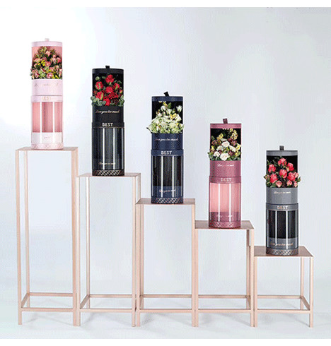 Custom Luxury Clear Window Transparent Paper Round Cylinder Shape Wedding Flower Boxes