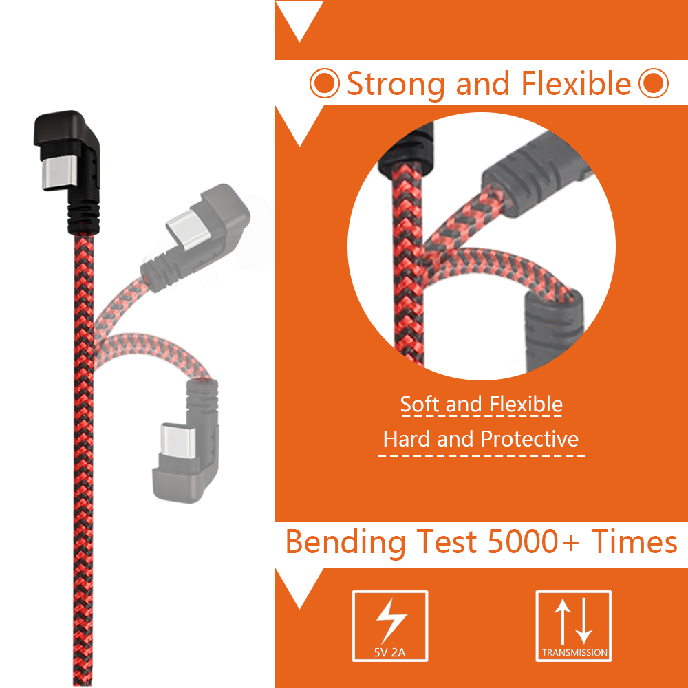 Right Angle USB Type C Cable Fast Charge Data Transfer Sync Nylon Braided