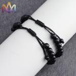 Hypoallergenic Adjustable Mens Black Beaded Bracelet 95mm Max