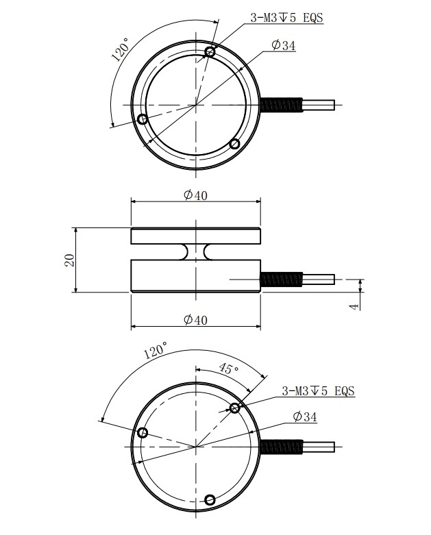 10-1000kg Miniature Force Sensor 0.1% Piezoelectric Sensor For Force Measurement