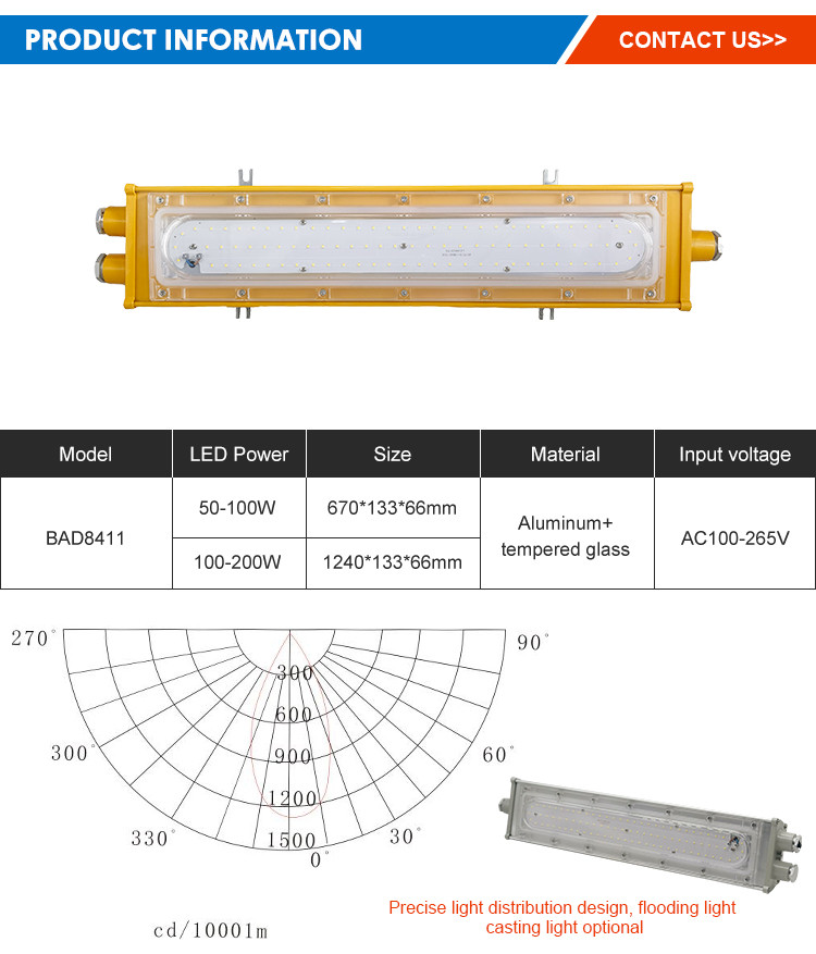 Explosion Proof Linear Light Industrial IP66 50w 100w 200w ATEX Rated Lights