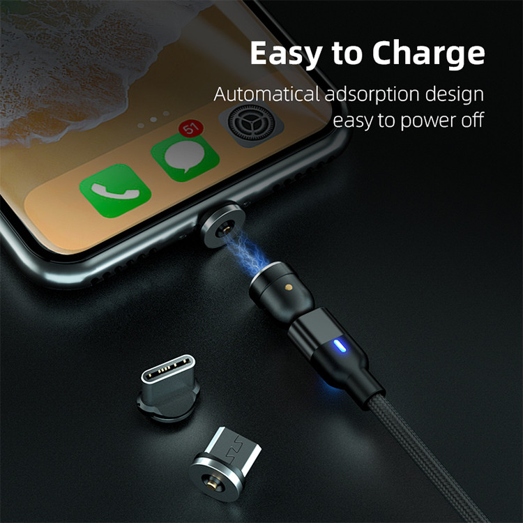 3 In 1 OD 3.5mm Magnetic USB Charging Cable With LED Display