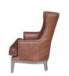 Wooden Leg High Backed Winged Leather Chairs With Rivets