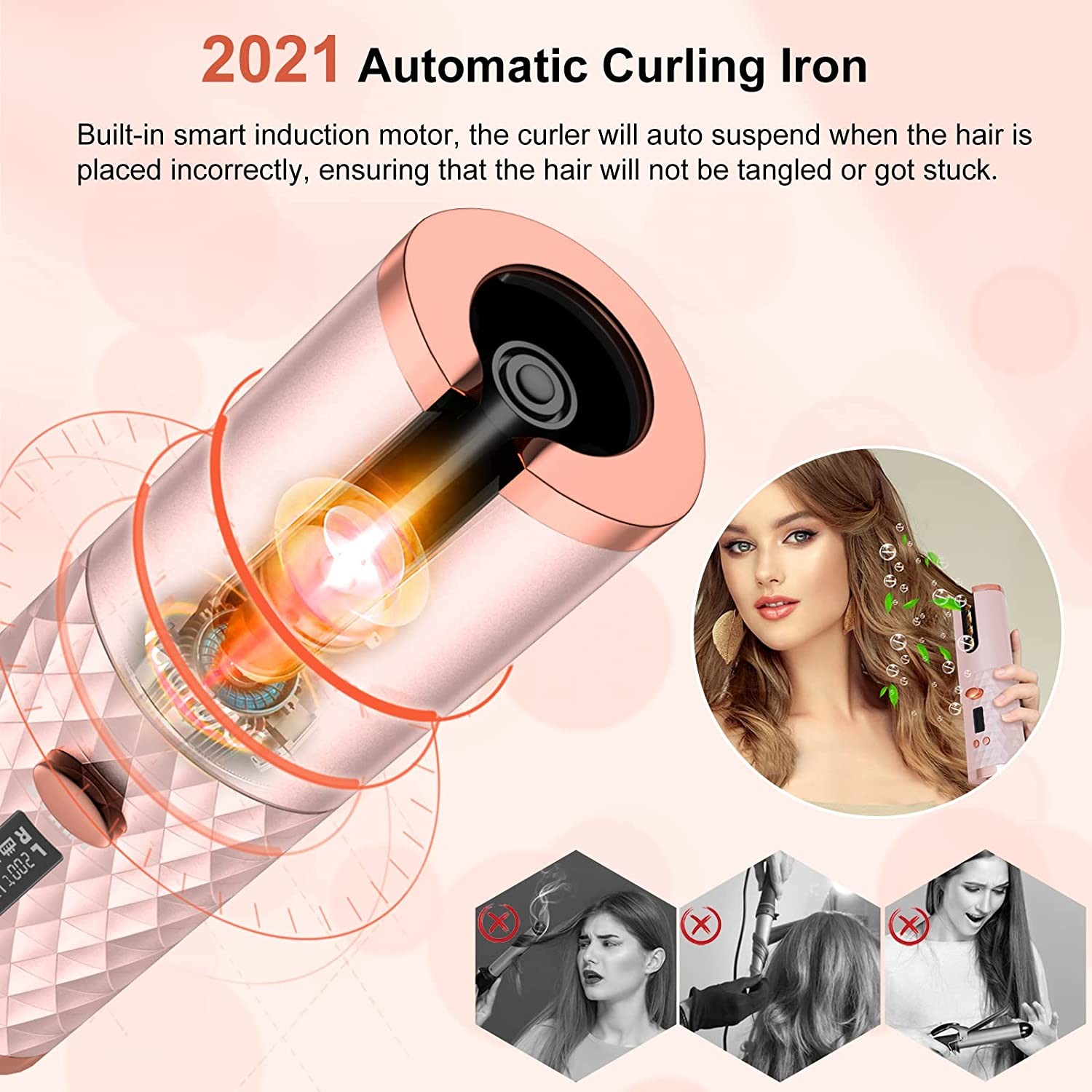 Usb Auto Rotating Hair Curler , 110-240V Cordless Rotating Curling Iron
