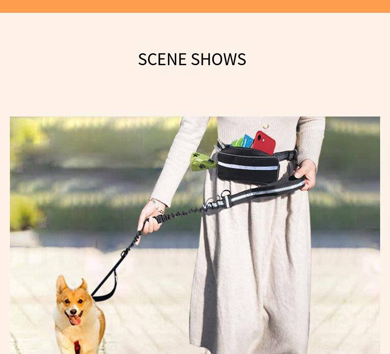 Pet Sports Running Reflective Material Leash Dog Double Handle Leash With Waist Bag Set