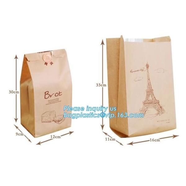 Eco-friendly high quality recycled custom logo printed brown dessert food craft bread paper lunch bags wholesale, bageas