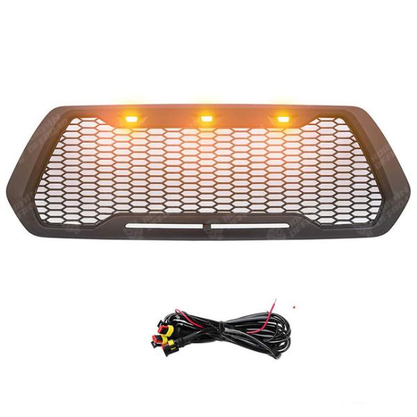 ABS Mesh Toyota Tacoma Parts Front Bumper Grill With 3 Amber LED Lights 2016