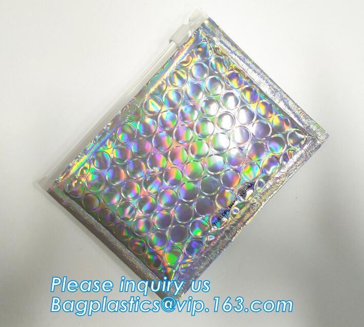Holographic Zipper Slider Zip Lock Bubble Bag,Cosmetic Zipper Bag/Rose Gold Slider Bubble Bag with Logo,Slider Bubble Zi