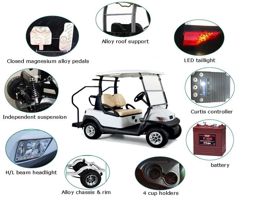 Battery Operated 2 Seater Small Electric Golf Carts 48V 4KW DC Motor