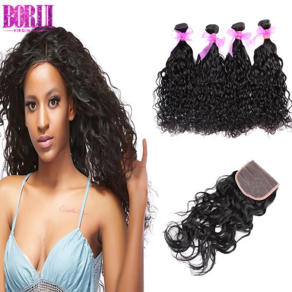 Virgin Water Wave Brazilian Hair With Lace Closure , Unprocessed Water Wave Hair