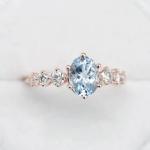 Delicate Fantastic S925 Sterling Silver Rose Gold Round Cz Oval Blue Aquamarine