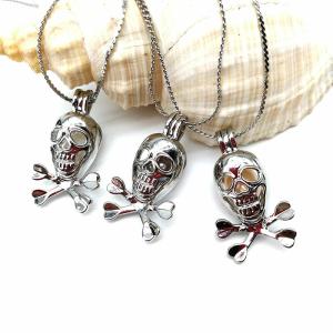 Wholesale DIY Fashion Skull Silver Plated Pearl Locket Pendant Necklace from china suppliers