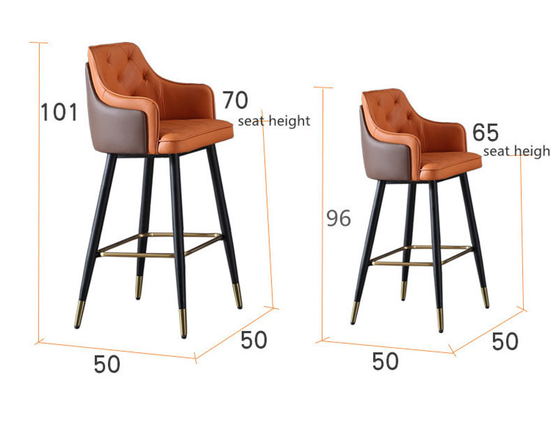 Orange 40 Inch Metal Bar Stools With Backs Modern Tall Pu Leather Commercial