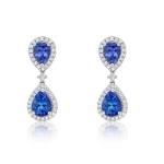 Wedding Jewelry, Long earring blue Tanzanite Color Stone 925 Silver Rhodium