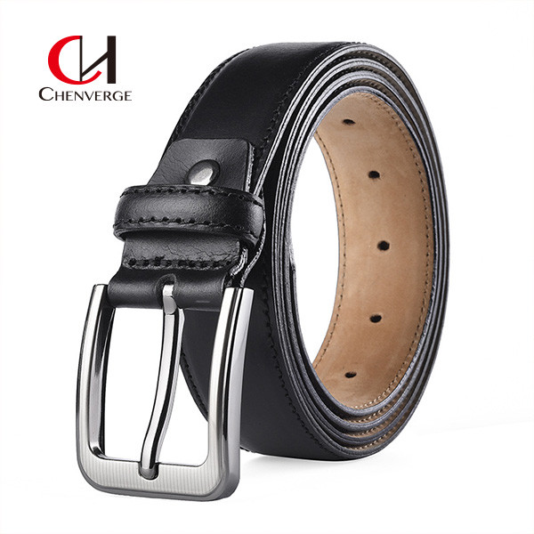 First Layer Cowhide Leather Belt Simple Needle Seven Level Electroplated Buckle