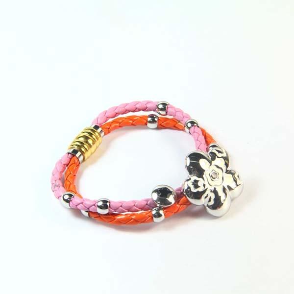 Europ American Fashion Trendy Stainless Steel Geniune PU Leather Bracelet Bangle