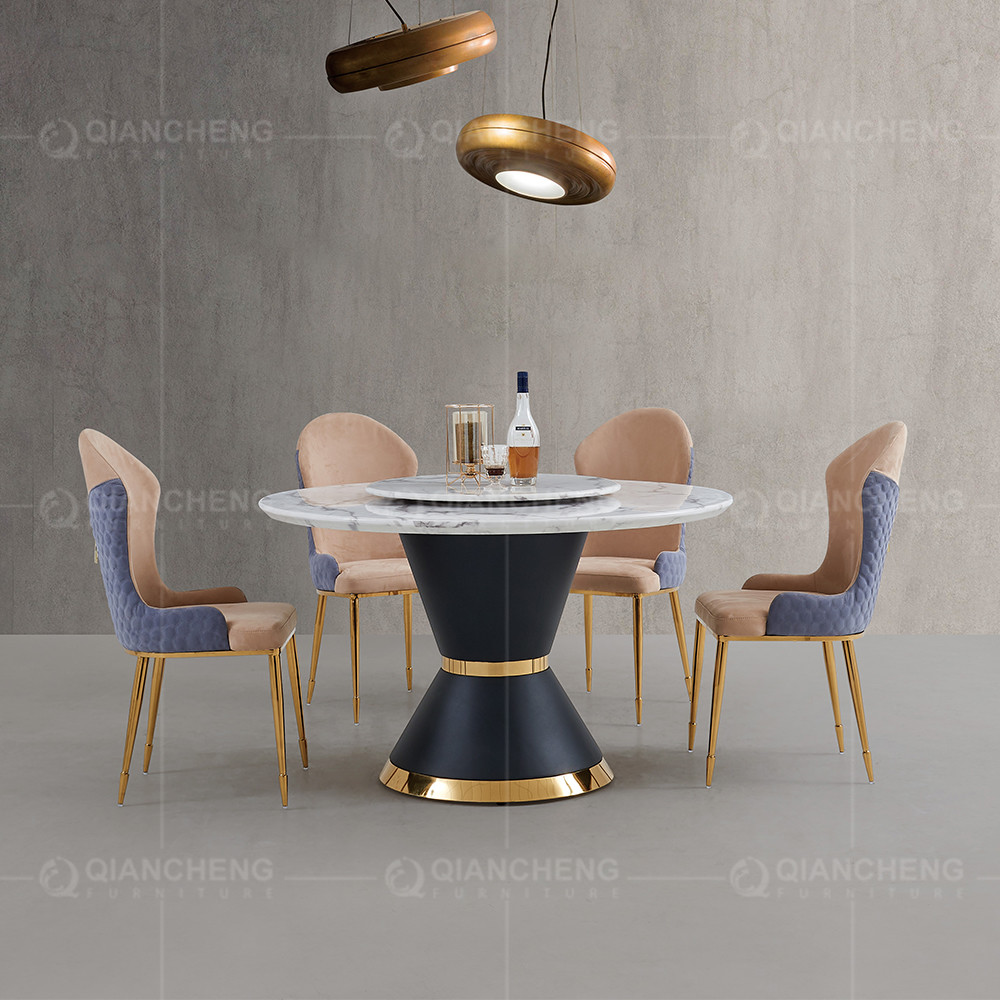 French Style 20mm Luxury Marble Dining Table 200x100x75cm Stainless Steel Frame