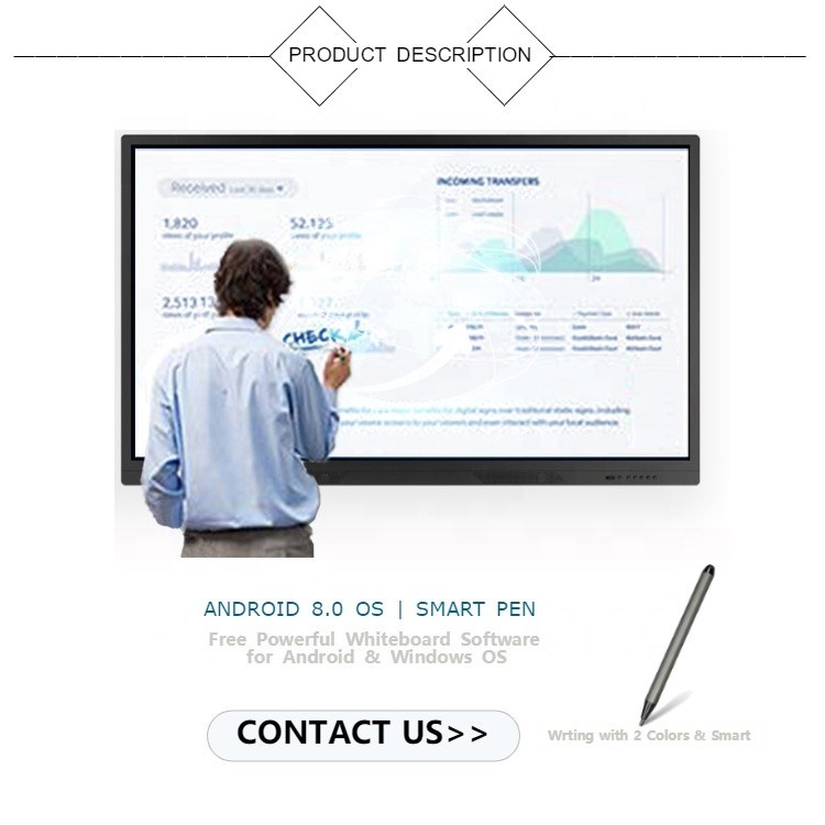 Lcd Interactive Whiteboard 75 86 98 Inches 4K Screen Android OS For Education