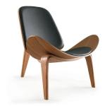 Modern Leisure Shell Chair Lounge Chair In Dark Brown Leather wood stool