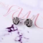 Sterling Silver Bead Stud Earrings Vintage Old Jewelry (E12286)