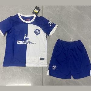 Wholesale White Blue Kids Soccer Jerseys Twill Jacquard Football Jersey Custom Name from china suppliers