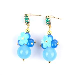 Wholesale Blue Chalcedony Crystal Handmade DIY Oval Pendant Bead Stud Earrings Suitable For Daily Wear from china suppliers