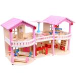24cm Pink Mini Wooden Doll House Toys Traditional Colored