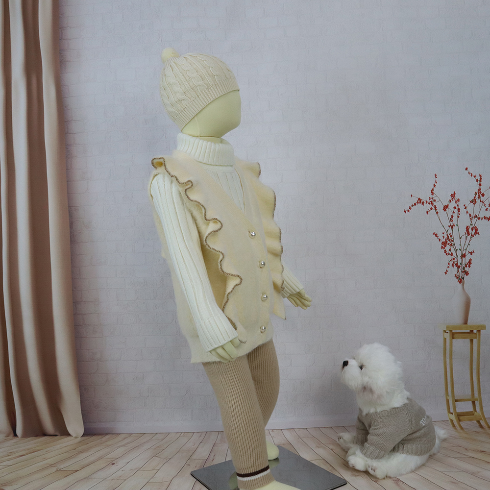 Knitting Ruffles Patterns Children Sleeveless Sweater Wholesale Baby Girls Feather Yarn Sweater Vest