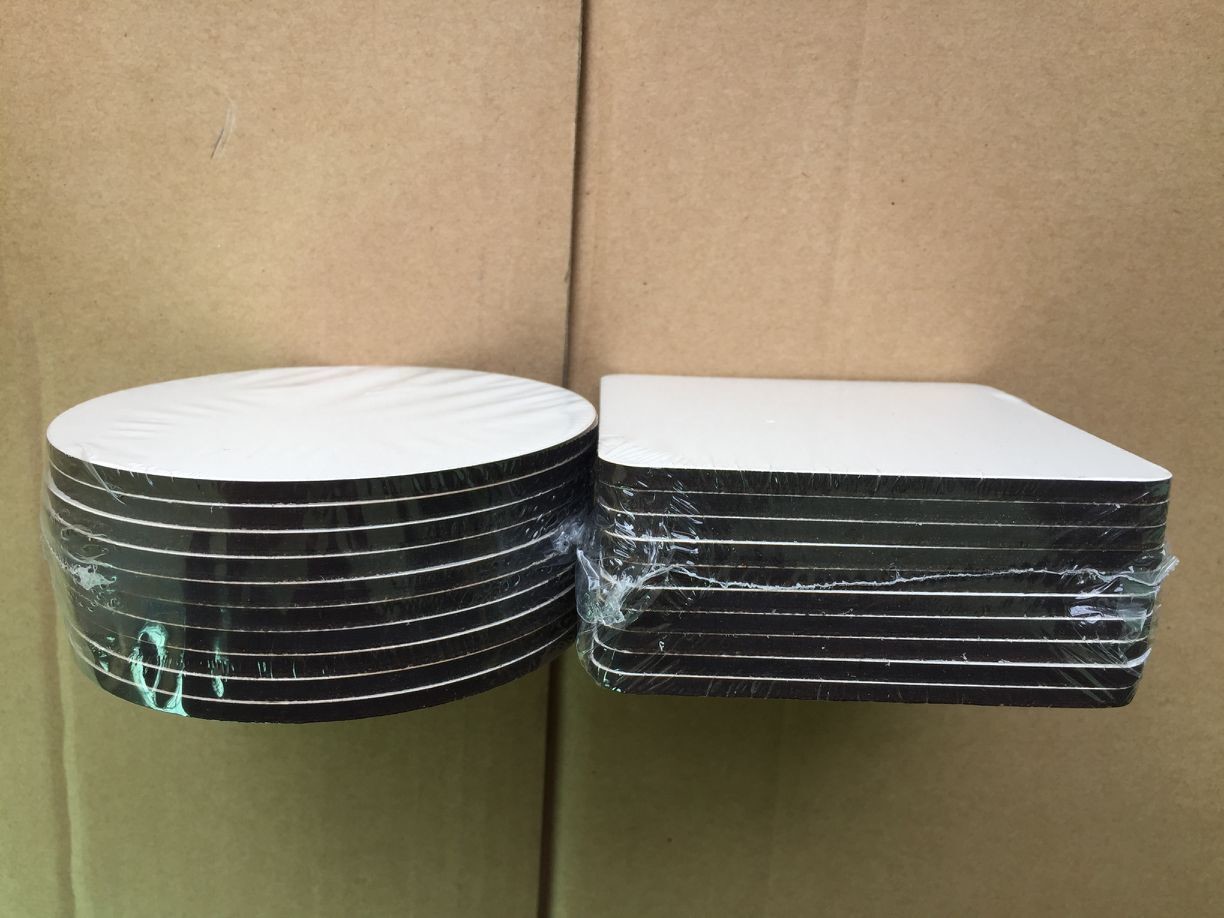 3.75‘’ Blank MDF Coasters with Cork Back for DYE Sublimation use, shrink wrap package