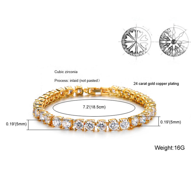 Gold Plated Cubic Zironia Tennis Bracelet Charm Women Wedding Jewelry(JKS408-Y)