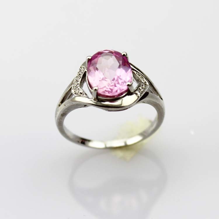 925 Silver Jewelry Oval Purple Cubic Zircon and Rhinestone Ring(R123)