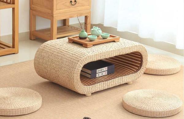 The Cane Makes Up Tea Table Natural Straw Woven Floor Table Natural fiber Window
