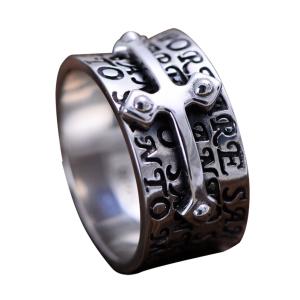 Wholesale Men Retro Sterling 925 Silver Engraved Words Cross Band Style Ring (XH051940W) from china suppliers