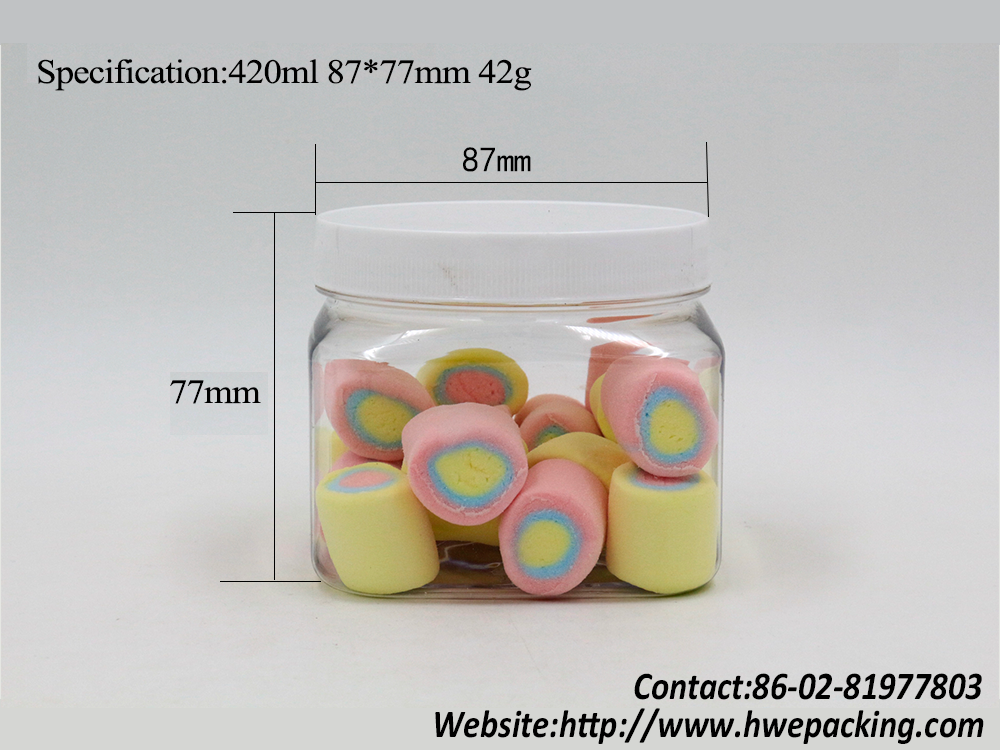420ml 16oz Sweet Square PET Jar With Aluminum Cap Food Packing
