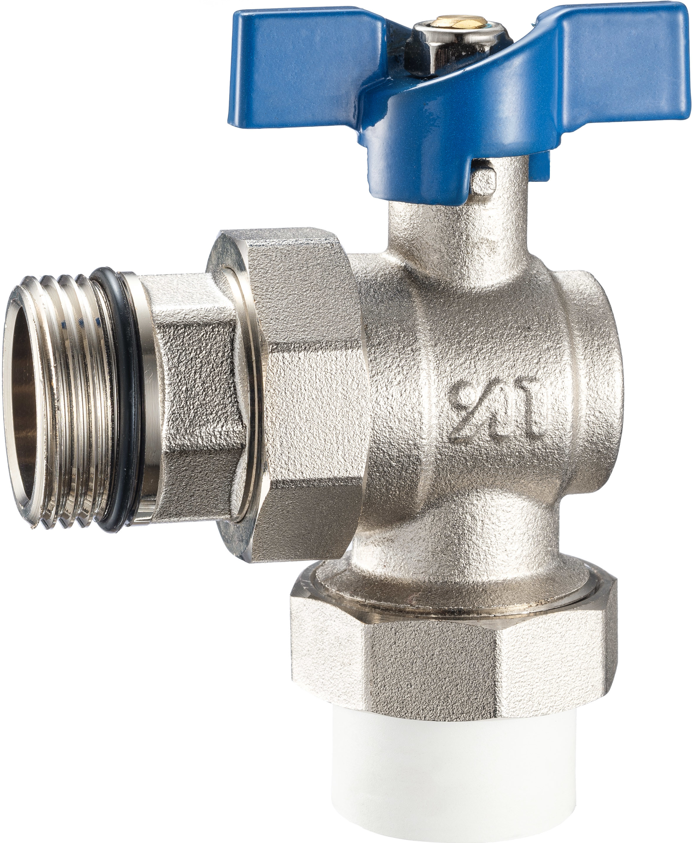 3611 3612 Angle Type Brass Ball Valve DN20 DN25 for Connections PP-R x Flex. Male Nipple, PP-R x Flex. Female Nut