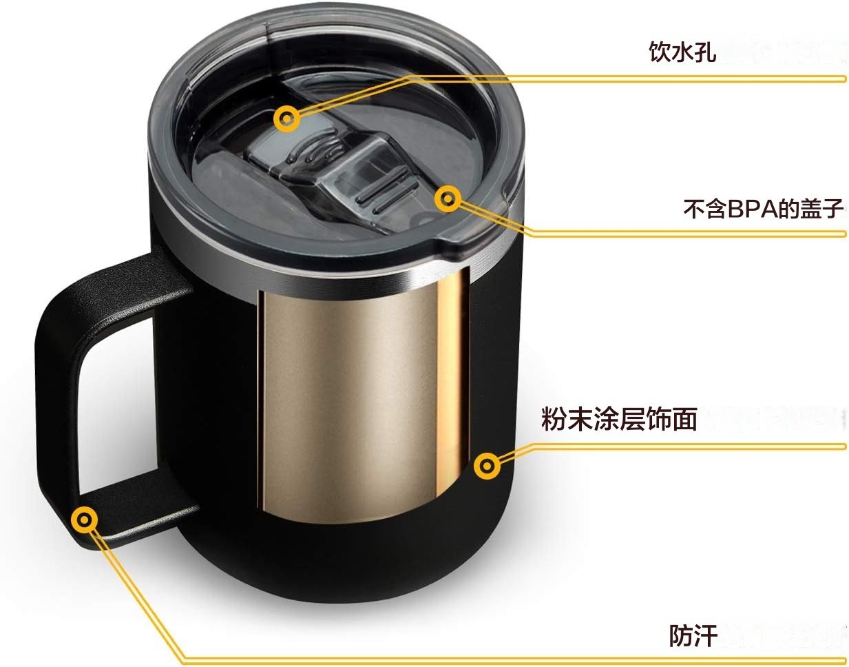 12oz Coffee Mug With Handle Double Wall Stainless Steel Insulated Lowball Tumbler Keeping Hot And Cold