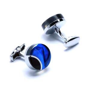 Wholesale Eco Men'S Diamond Cufflinks Copper Material Round Gem Blue Crystal from china suppliers