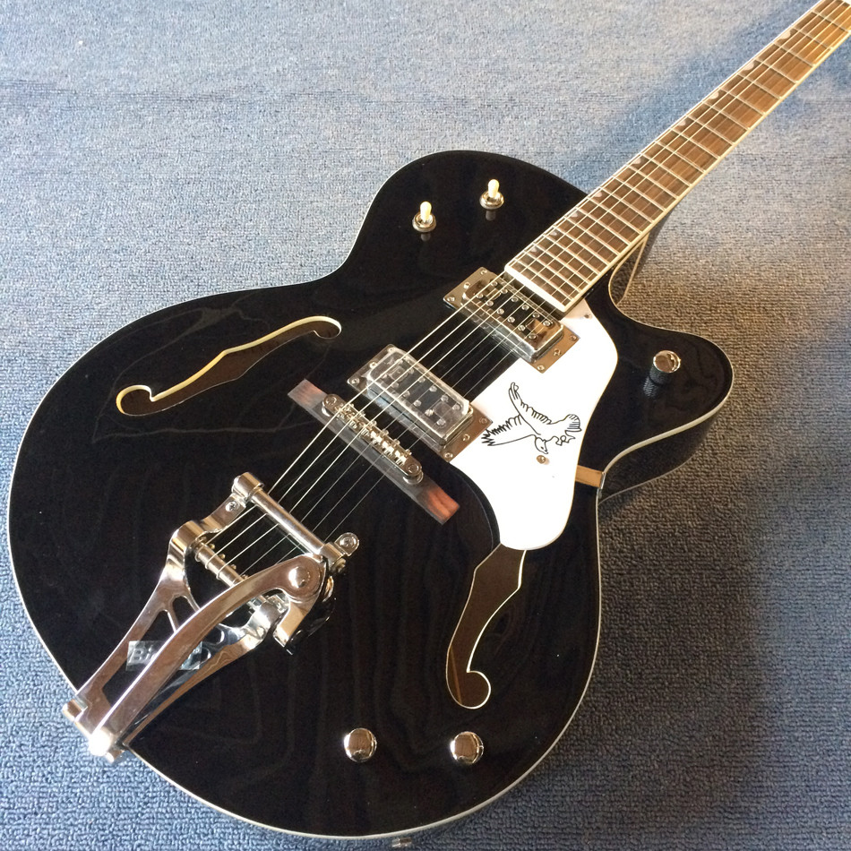 Hollow body jazz electric guitar,Double F hole, tremolo system, black high quality jazz guitar