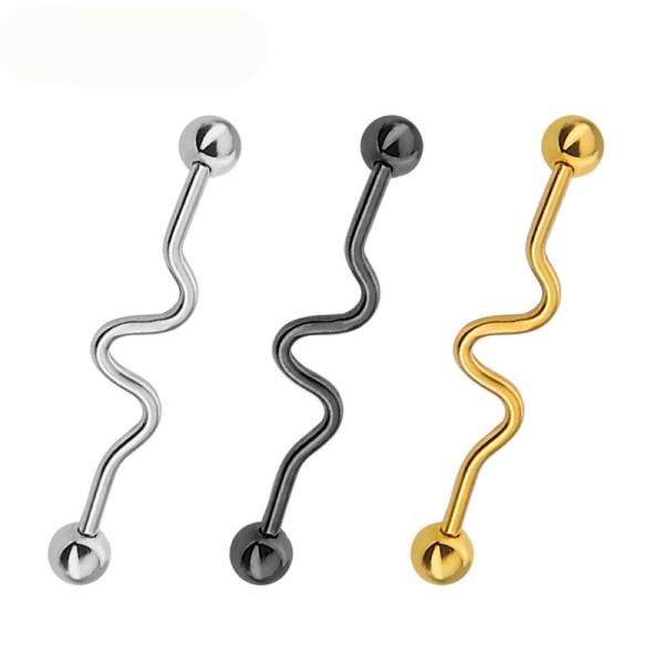 Industrial Seismic Wave 14g Barbell Ear Piercing 5mm Ball 38mm long Body jewelry