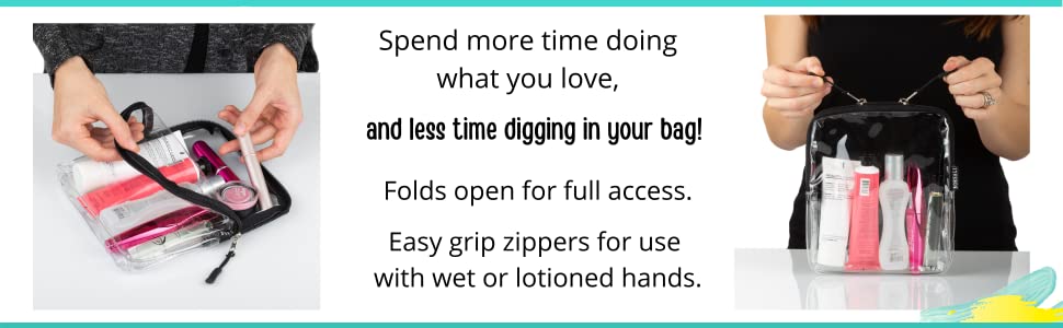 TSA compliant clear zippered 3-1-1 travel toiletry bag, cosmetics, ppe, crafts organizer
